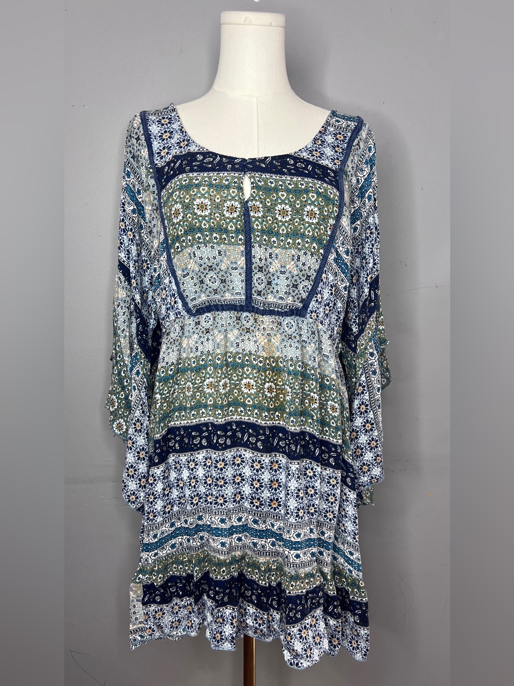 Rebellion Boho Floral Patchwork Peasant Tunic Dress Size 2XL